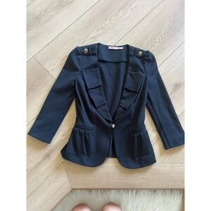 Juicy‎ Couture Cropped Blazer Jacket Gold Button Detail Black Womens Sz P